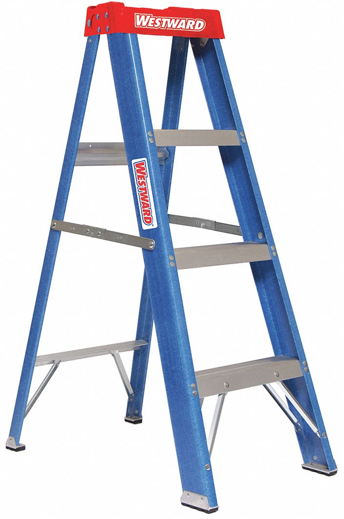 WESTWARD, 4 ft Ladder Ht, 3 Steps, Stepladder 44YY4444YY44 Grainger