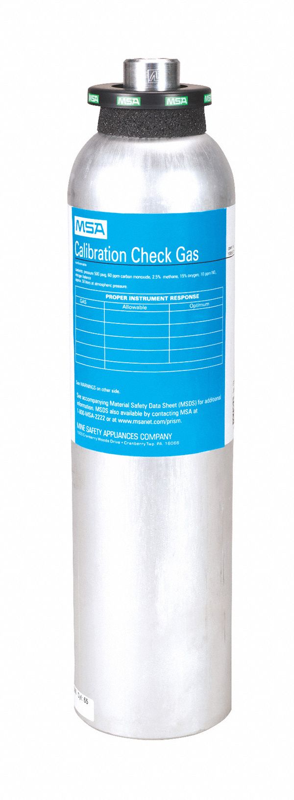 MSA, Carbon Monoxide/Hydrogen Sulfide/Methane/Oxygen, 58 L Cylinder