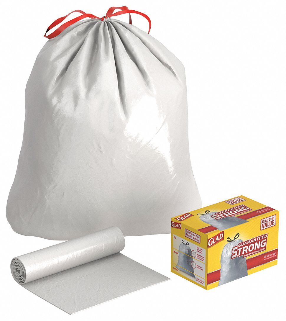 GLAD Trash Bag, 13 gal, LLDPE, Coreless Roll, White, PK 45 44ZC22