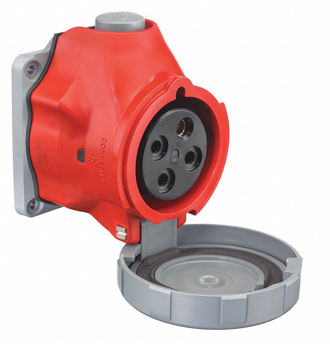 WATERTIGHT PIN AND SLEEVE RECEPTACLE, 60 A, 480V AC, 30 HORSEPOWER RATING, IEC GROUNDING, RED