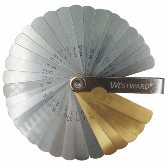 WESTWARD Feeler Gauge Set, Thickness Range 0.002 in to 0.035 in, Number