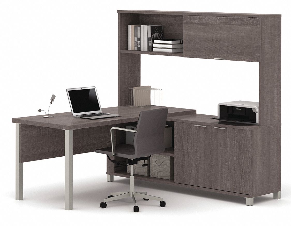 BESTAR, Bark Grey, 71 1/8 in Overall Wd, L-Shaped Office Desk - 44ZH34 ...