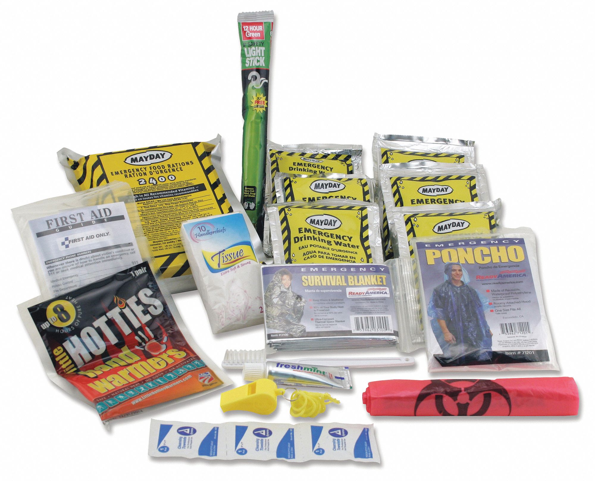 Personal Shelter Emergency Kit: 36 Components, 1, Clear, 10 in Ht, 6 in Wd, 3 in Lg