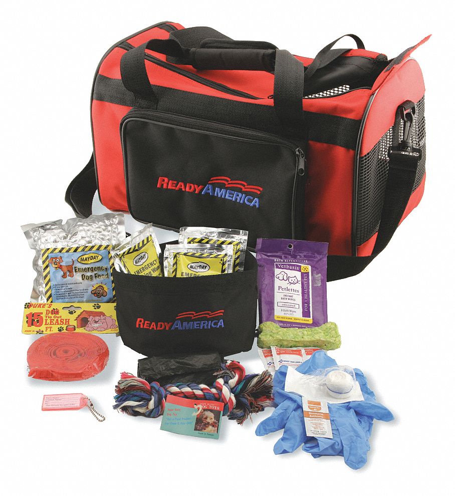 Dog Emergency Kit: 25 Components, 1, Red/Black, 16 in Ht, 10 in Wd, 10 in Lg