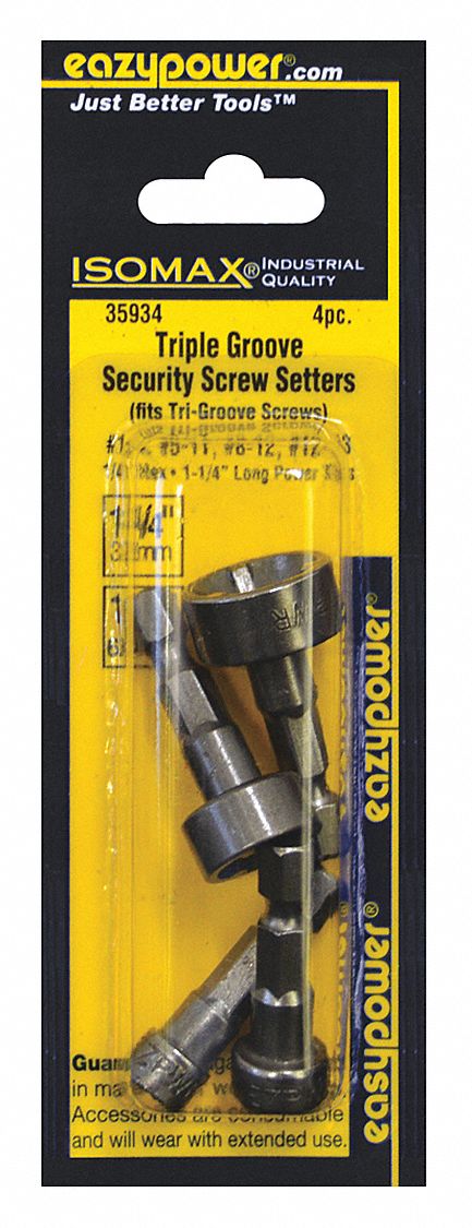 EAZYPOWER Screwdriver Bit Set: Screwdriver Bit Set, 4 No. of Pieces, 1/4 in  Hex Shank Size, Steel