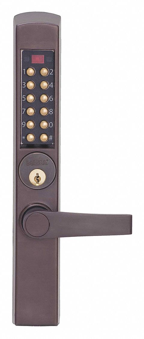 Electronic Locks: Storeroom, Keypad, Narrow Stile Mounting, Metal, Antique Brass, Lever