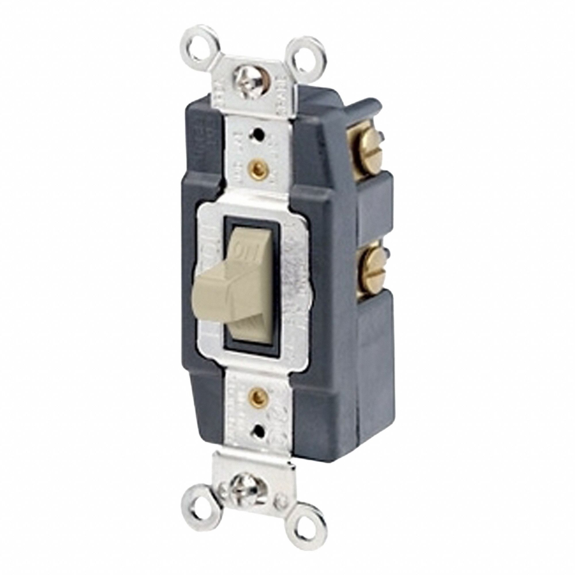 AC Quiet Switch: Toggle Switch, Single Pole/Double Throw, Ivory, 30 A, 120/277V AC, Screw Terminals