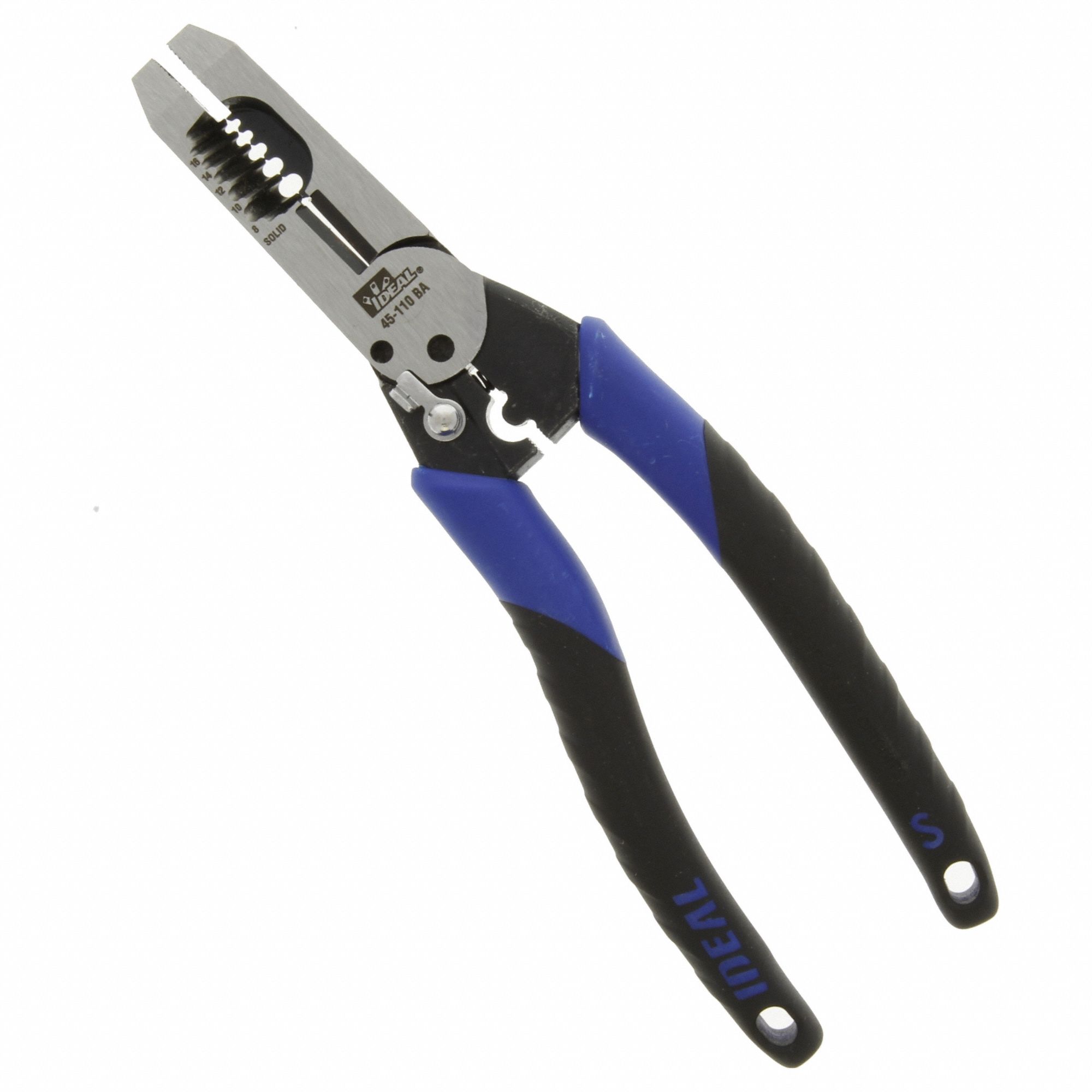 Wire Stripper: 16 AWG to 8 AWG, 11 in Overall Lg, Cut/Strip, Std Cushion Grip, 9 - 11 in, 45-110