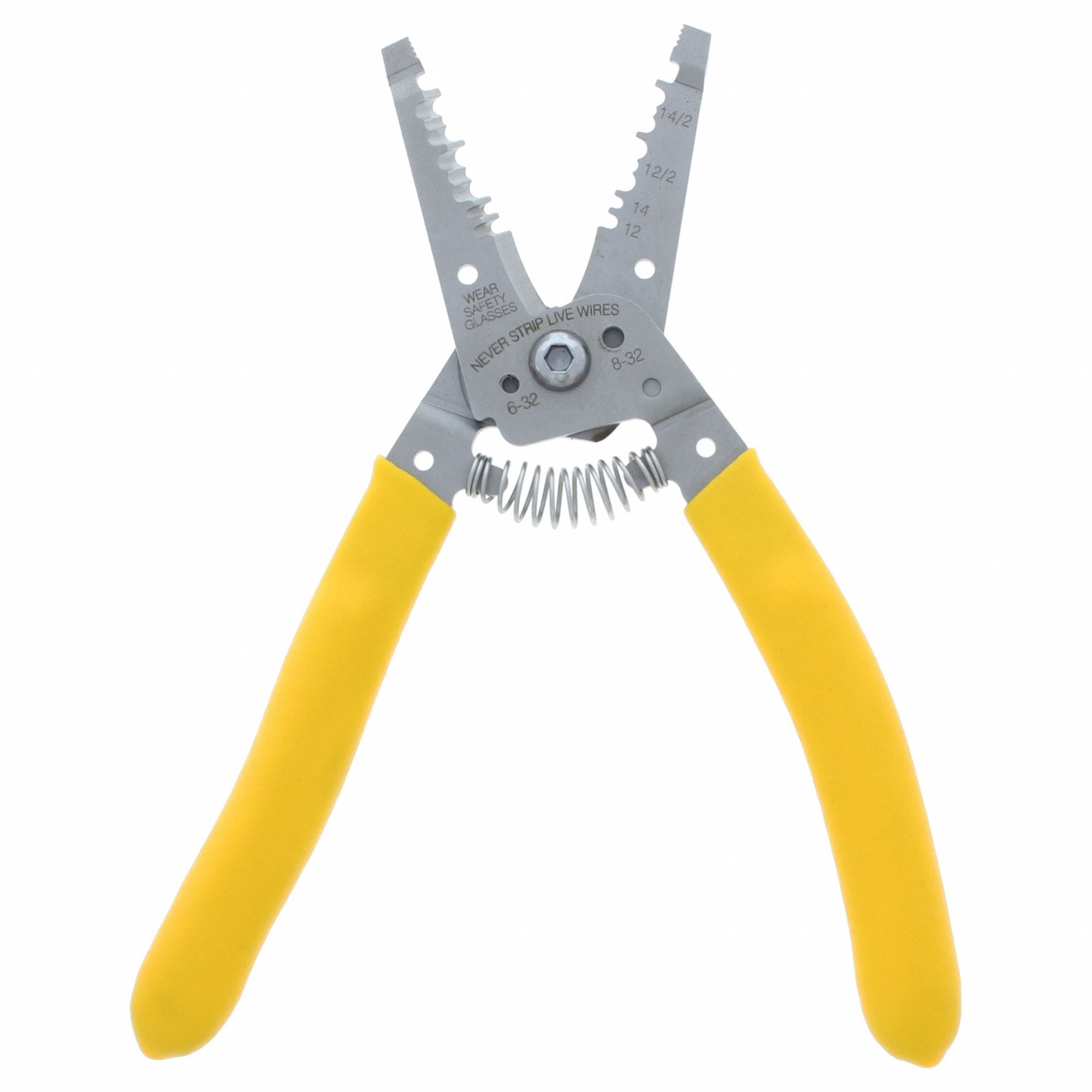 Wire Stripper: 14 AWG to 2 AWG, 12-2, 14-2, 9 in Overall Lg, Strip, Std Cushion Grip, 9 - 11 in