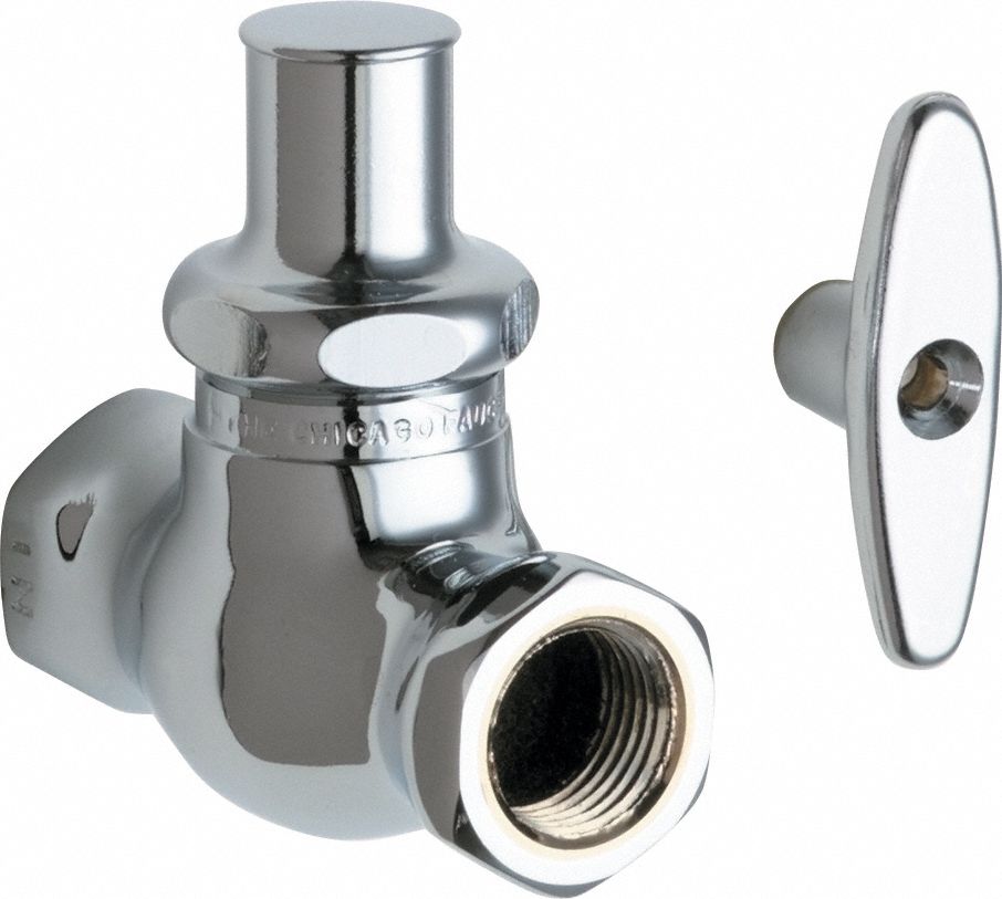 Water Supply Stop: 1/2 in FNPT, 1/2 in FNPT, Chrome-Plated Brass, Straight Body, Tee