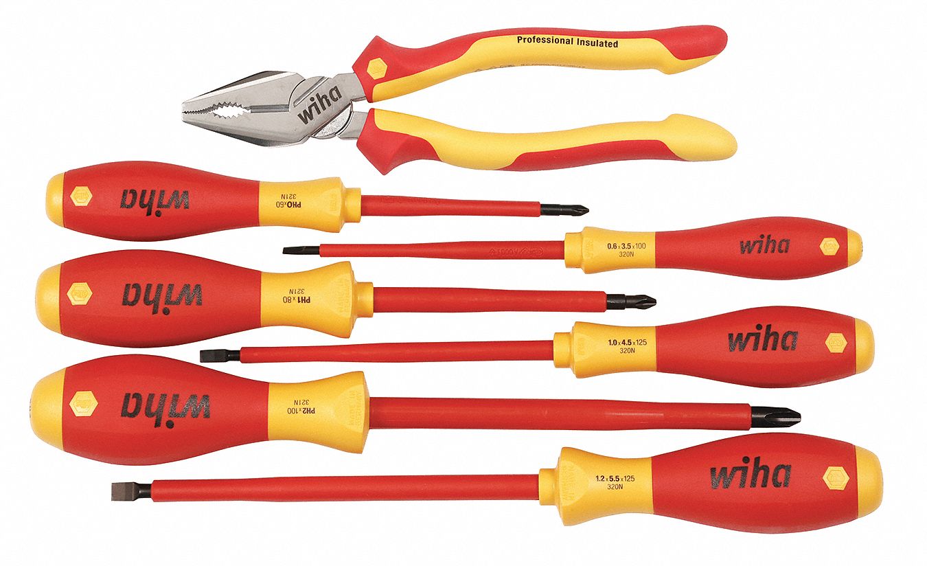 WIHA, Insulated, 7 Total Pcs, Electricians Tool Kit 450G5832858