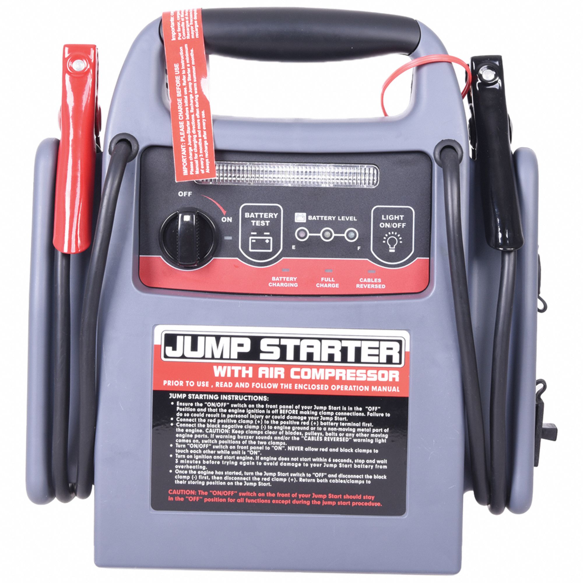 WESTWARD Battery Jump Starter: Charging, For 12 V DC Battery Volt, 0.55 A @  12V, 200 A @ 12V