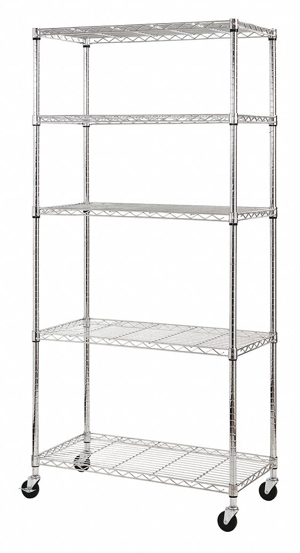 Grainger Approved Wire Shelving Unit, 5 Tier Wire Shelving Rack With Wheels 36 X 18 72