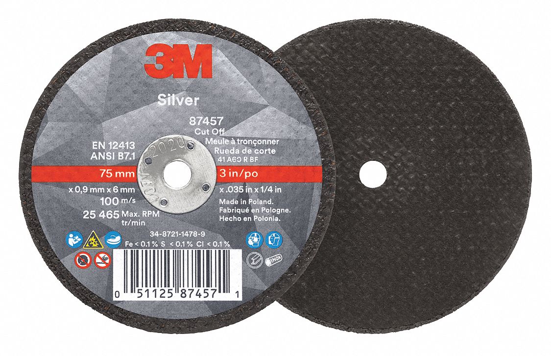 3M Abrasive CutOff Wheel 3 in Abrasive Wheel Dia, Ceramic Grain, Type