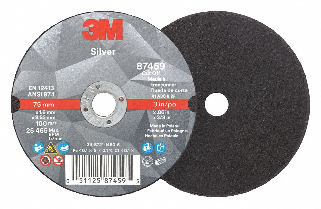 3M Abrasive CutOff Wheel 3 in Abrasive Wheel Dia, Ceramic Grain, Type