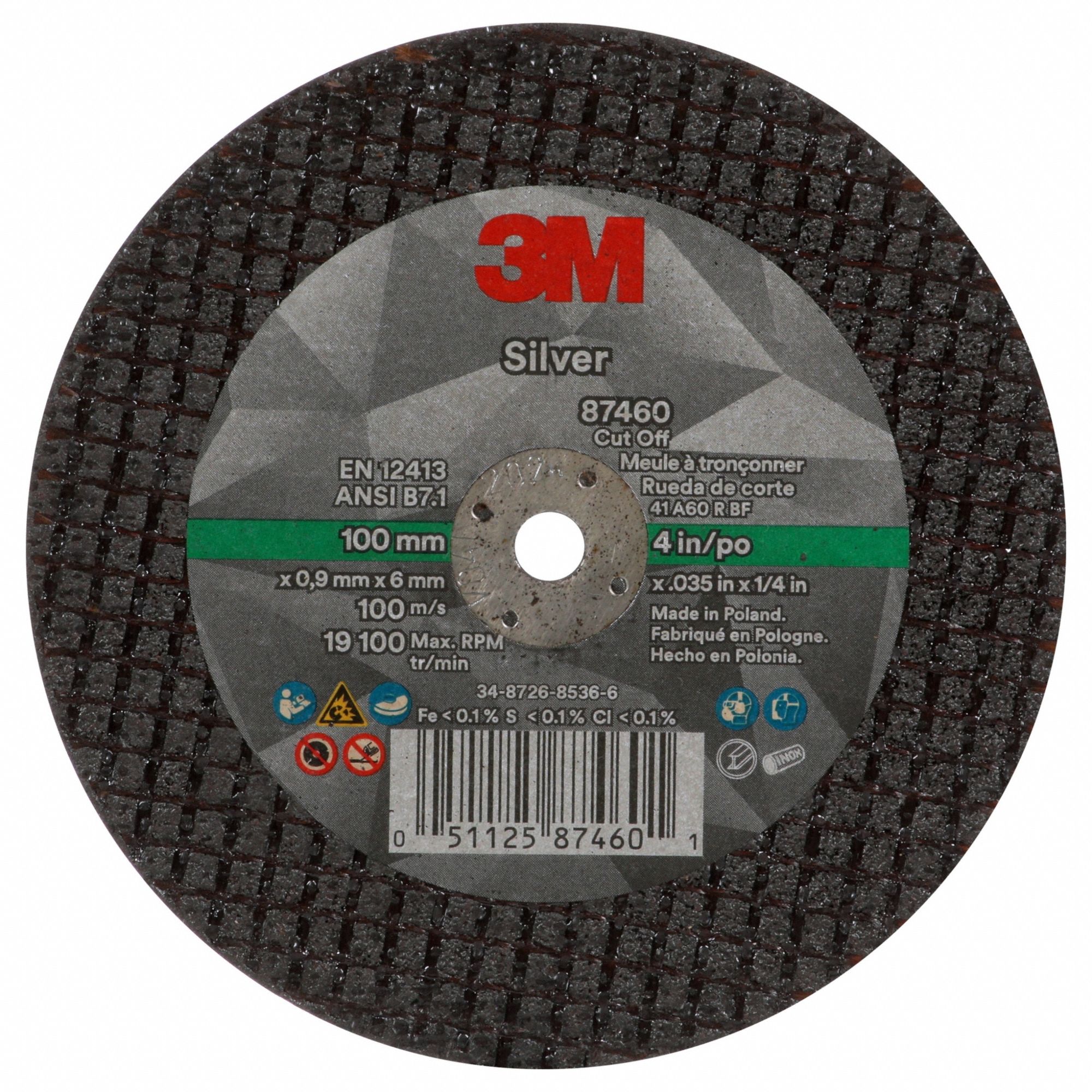 Abrasive Cut-Off Wheel: Type 1, 4" x 0.035" x 1/4", Ceramic, 60 Grit, Silver