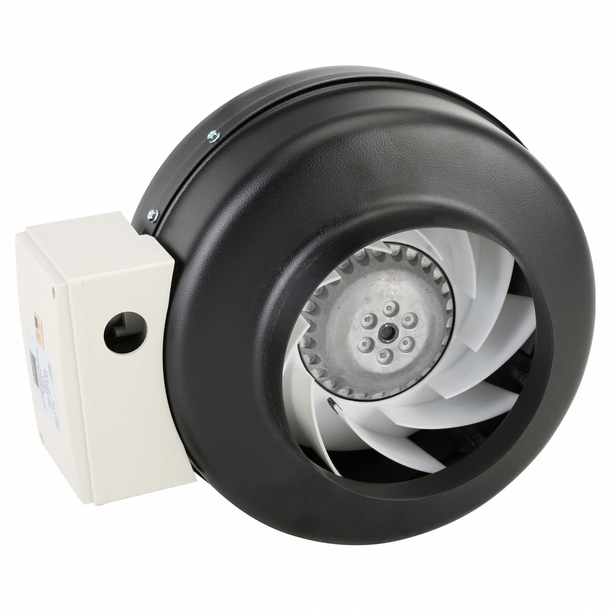 In-Line Duct Fan: 213 cfm Max., 6 in Duct, 37.3 W, 120V AC, 1 Ph, IP54,  Steel, 0 to 249 cfm