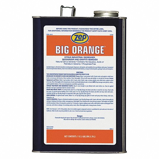 Zep Big Orange Liquid Citrus Solvent Degreaser, Gallon Bottle, 4 Bottles/Case