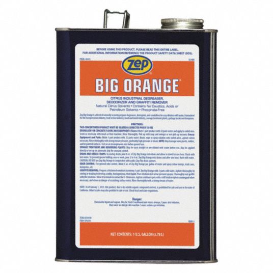 Zep Big Orange Liquid Citrus Solvent Degreaser, Gallon Bottle, 4 Bottles/Case