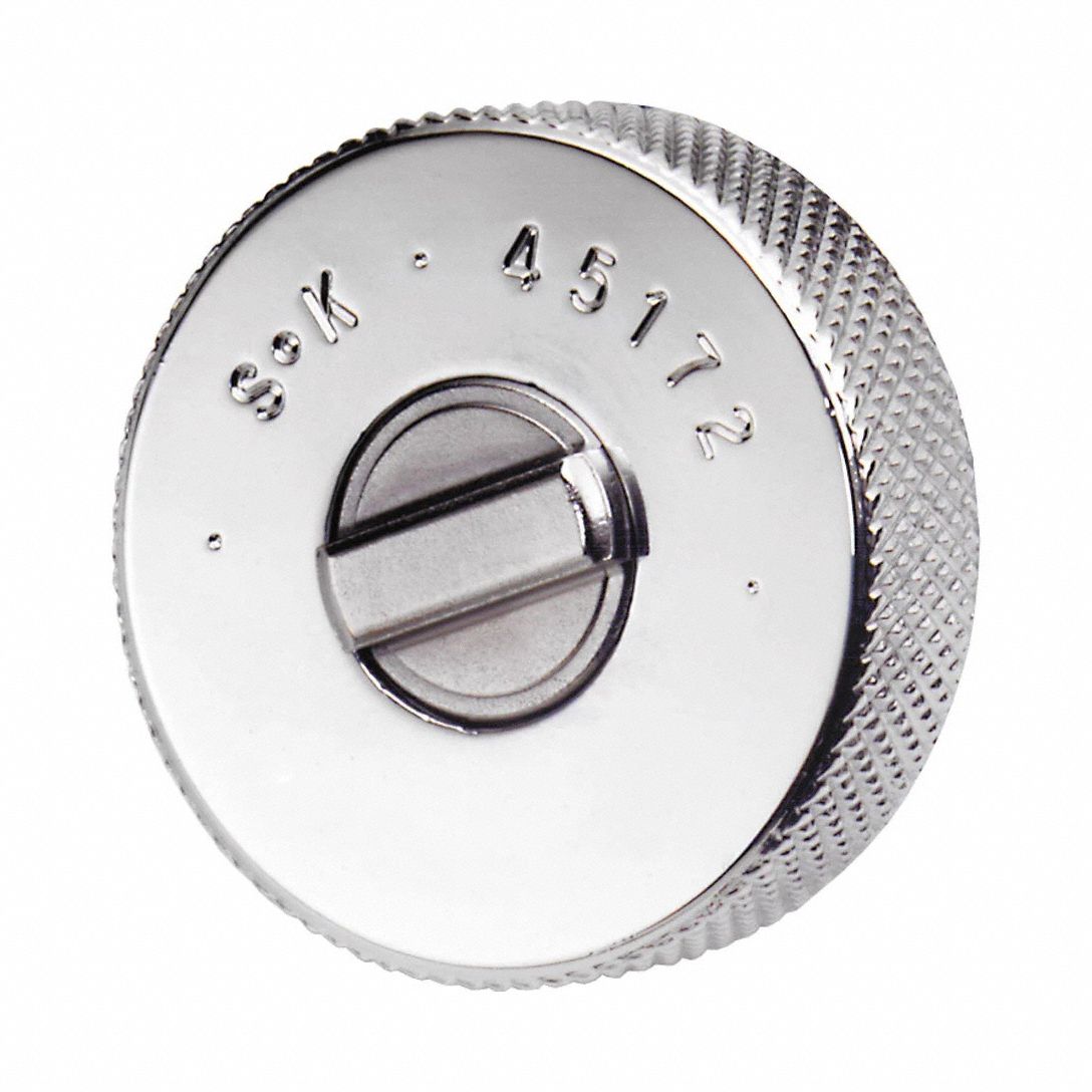 Thumbwheel Ratchet: Round, Reversible, 1 1/2 in Overall Lg, Chrome