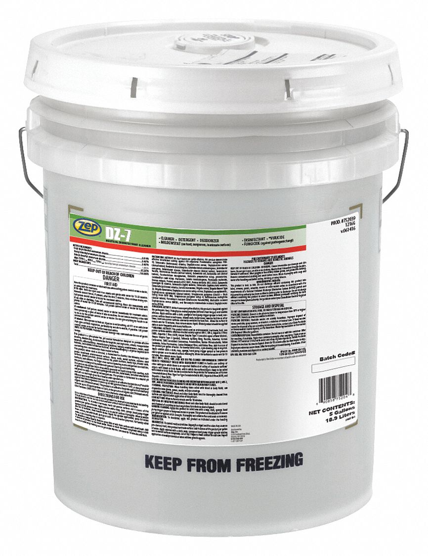 ZEP Neutral Disinfectant Cleaner, 5 gal Container Size, Bucket ...