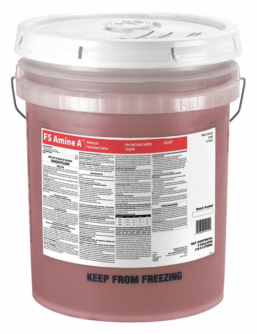 Disinfectant and Sanitizer: Bucket, Concentrated, Liquid, Quat, Mild, 1 gal Container Size