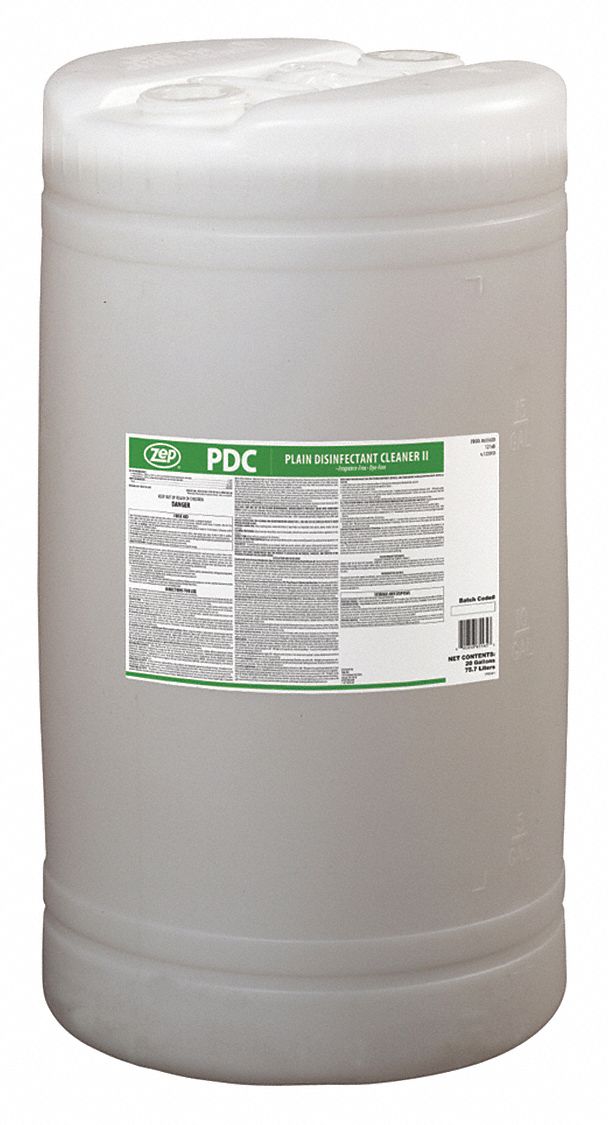 Disinfectant Cleaner: Drum, Concentrated, Liquid, Quat, Unscented, 20 gal Container Size