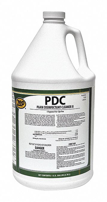 Disinfectant Cleaner: Jug, Concentrated, Liquid, Quat, Unscented, 1 gal Container Size, 4 PK