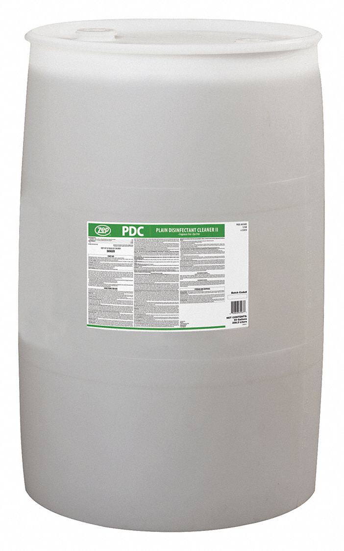 Disinfectant Cleaner: Drum, Concentrated, Liquid, Quat, Unscented, 55 gal Container Size