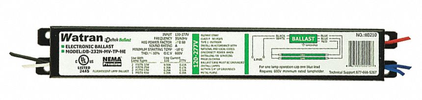 Fluorescent Ballast: T8, 120 to 277V AC, 1_2 Bulbs Supported, 40 W Max. Bulb Watts