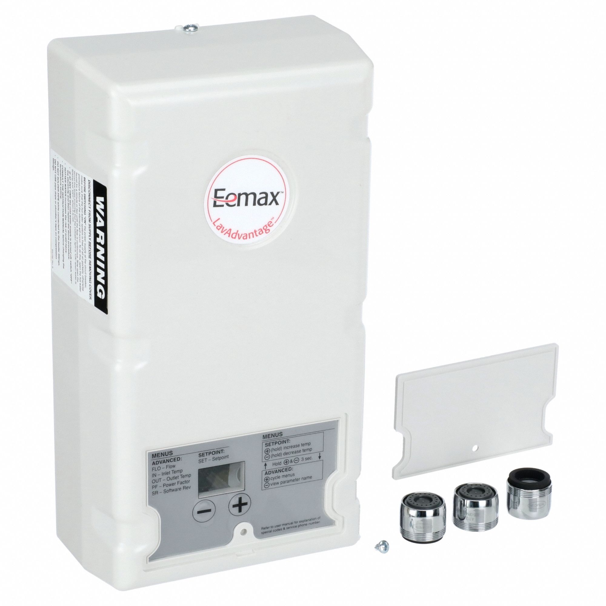 Electric Tankless Water Heater: Indoor, 9, 500 W, 3 gpm Max. Flow Rate, 10.75 in Overall Ht