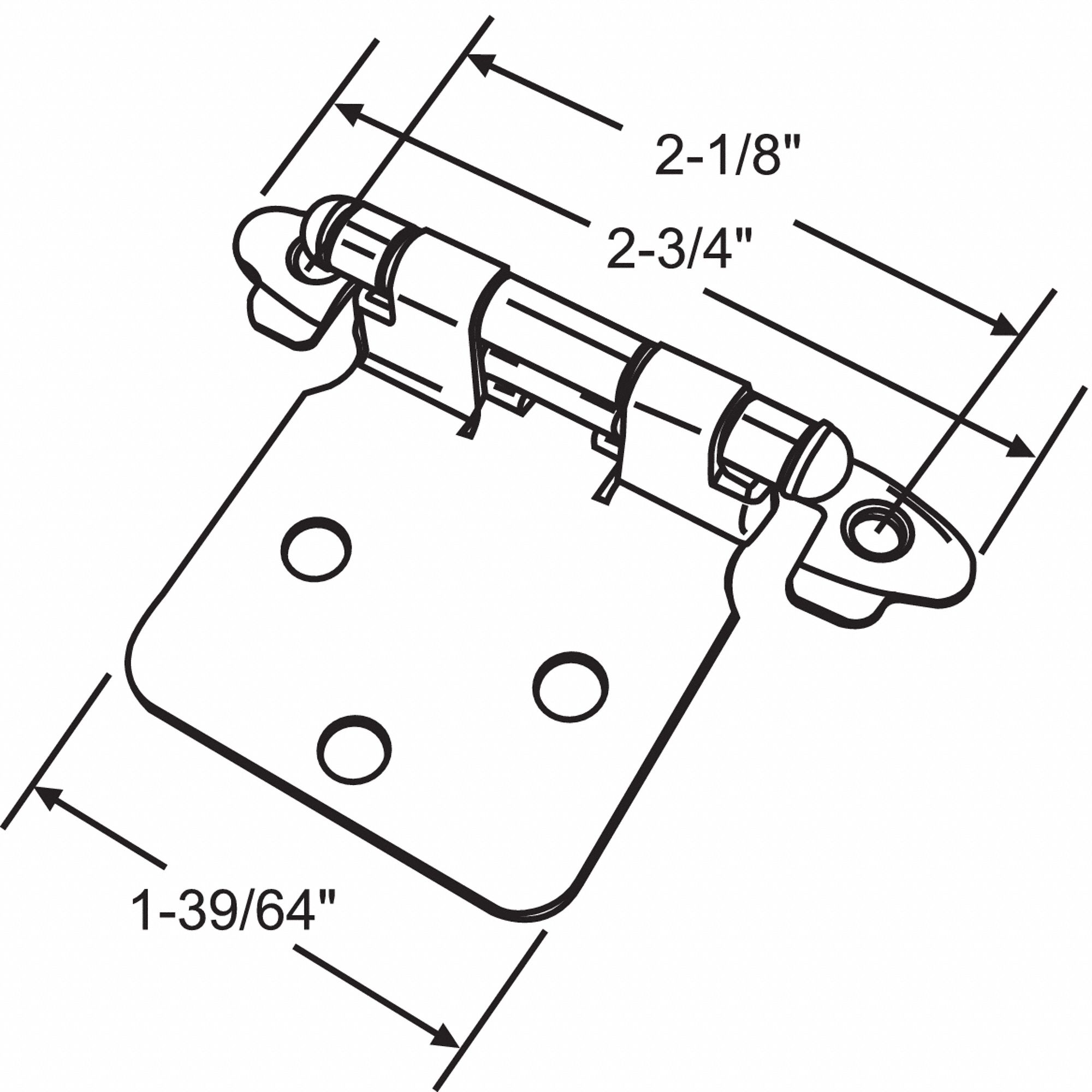 Butt Hinge: Steel, Full Surface, 1/2 in Leaf Wd, 1 PR