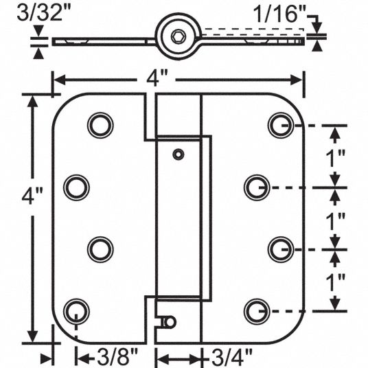 Steel, Full Mortise, Butt Hinge - 451K08|8-468BC - Grainger