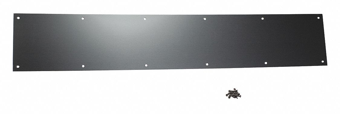 Door Kick Plate: 34 in Wd, 6 in Ht, Aluminum