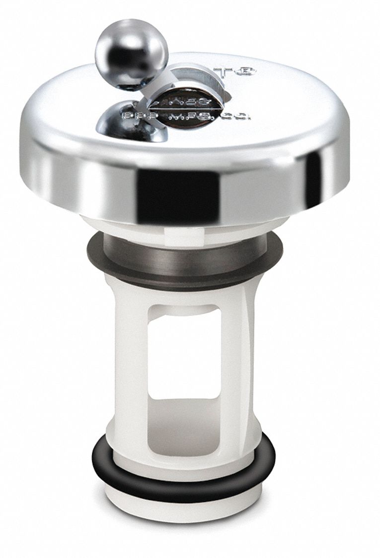 Drain Stopper: Plastic, Silver, Push and Pull, Sink, 1 3/8 in Fits Max. Drain Size