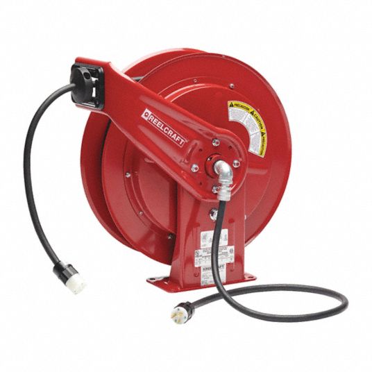 REELCRAFT Extension Cord Reel: Grounding Plug, NEMA 5-20P, Single  Connector, NEMA 5-20R, Red, Black