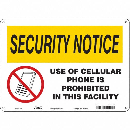 CONDOR Safety Sign Cell Phone, Use Of Cellular Phone Is Prohibited In ...