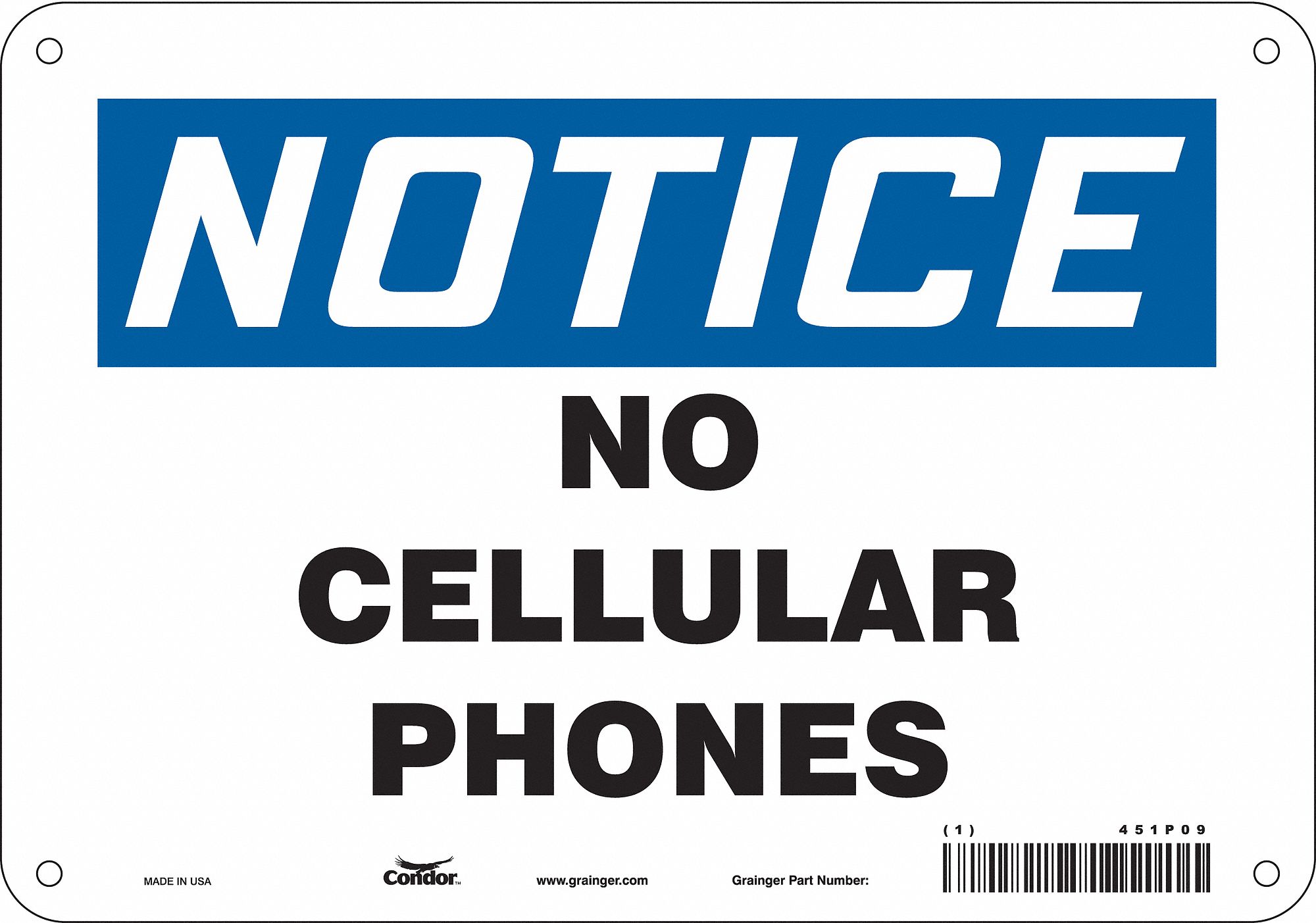 Safety Sign: Aluminum, Mounting Holes Sign Mounting, 7 in x 10 in Nominal Sign Size, 0.032 in Thick