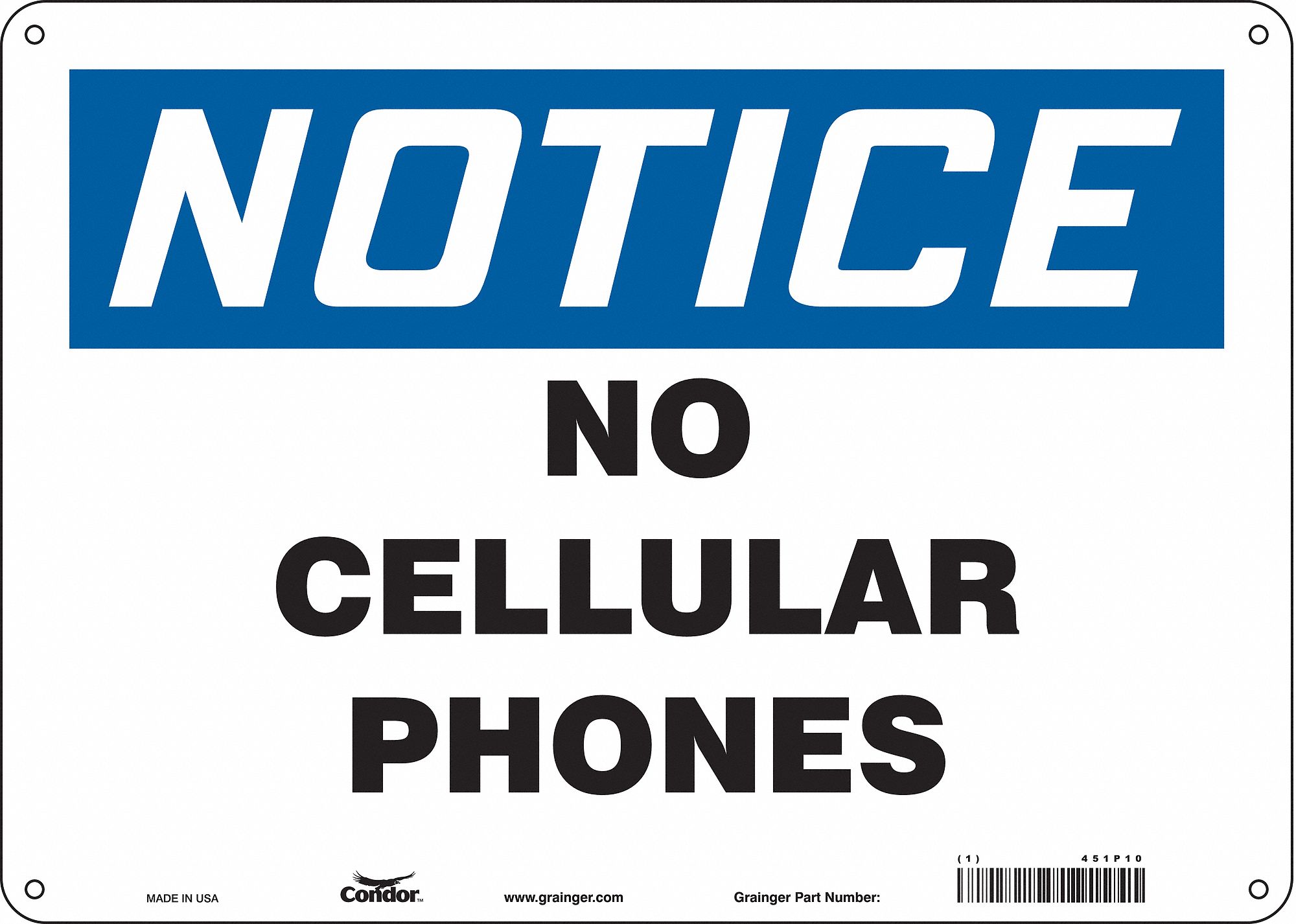 Safety Sign: Aluminum, Mounting Holes Sign Mounting, 10 in x 14 in Nominal Sign Size, 0.032 in Thick