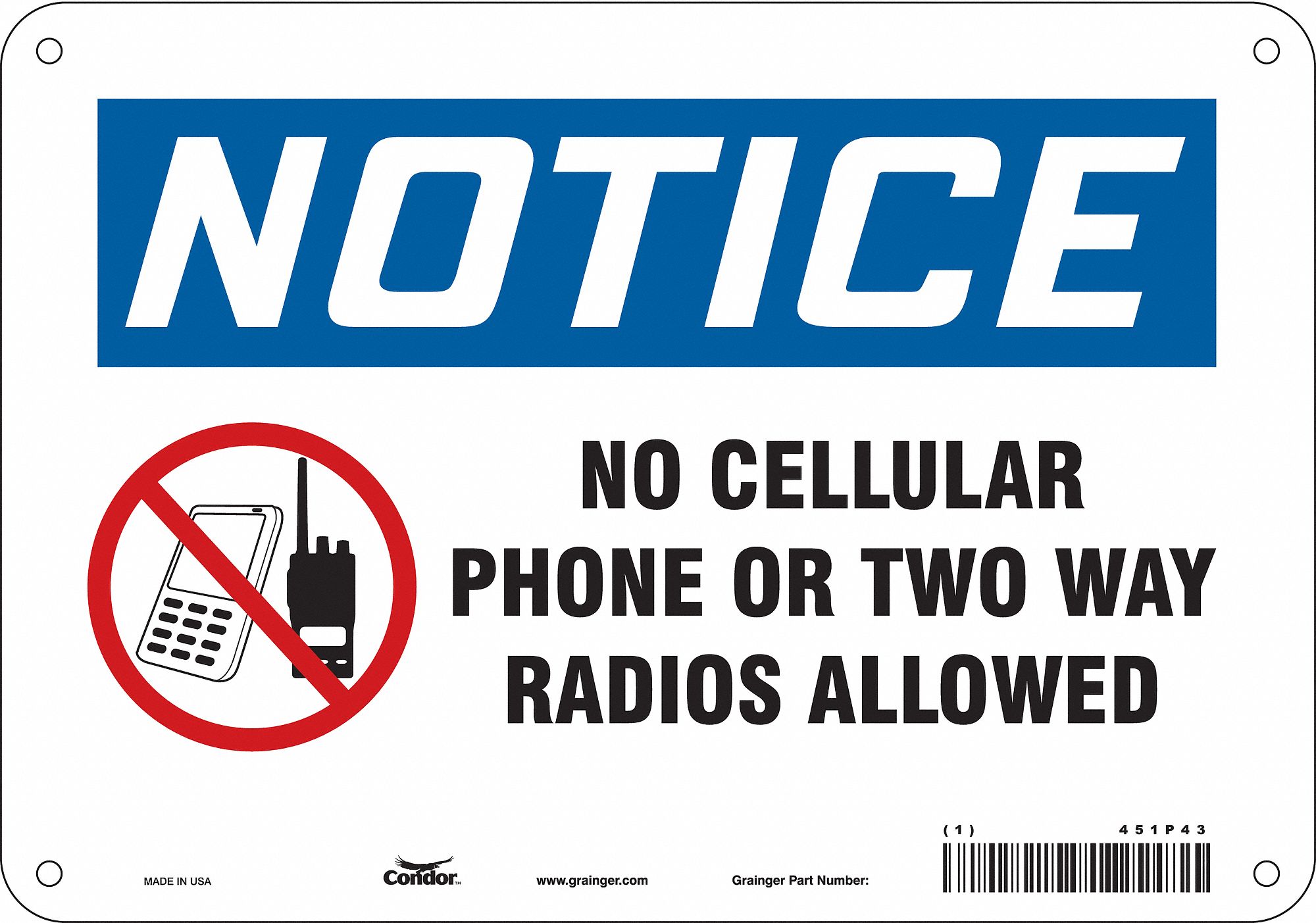 Safety Sign: Aluminum, Mounting Holes Sign Mounting, 7 in x 10 in Nominal Sign Size, 0.032 in Thick