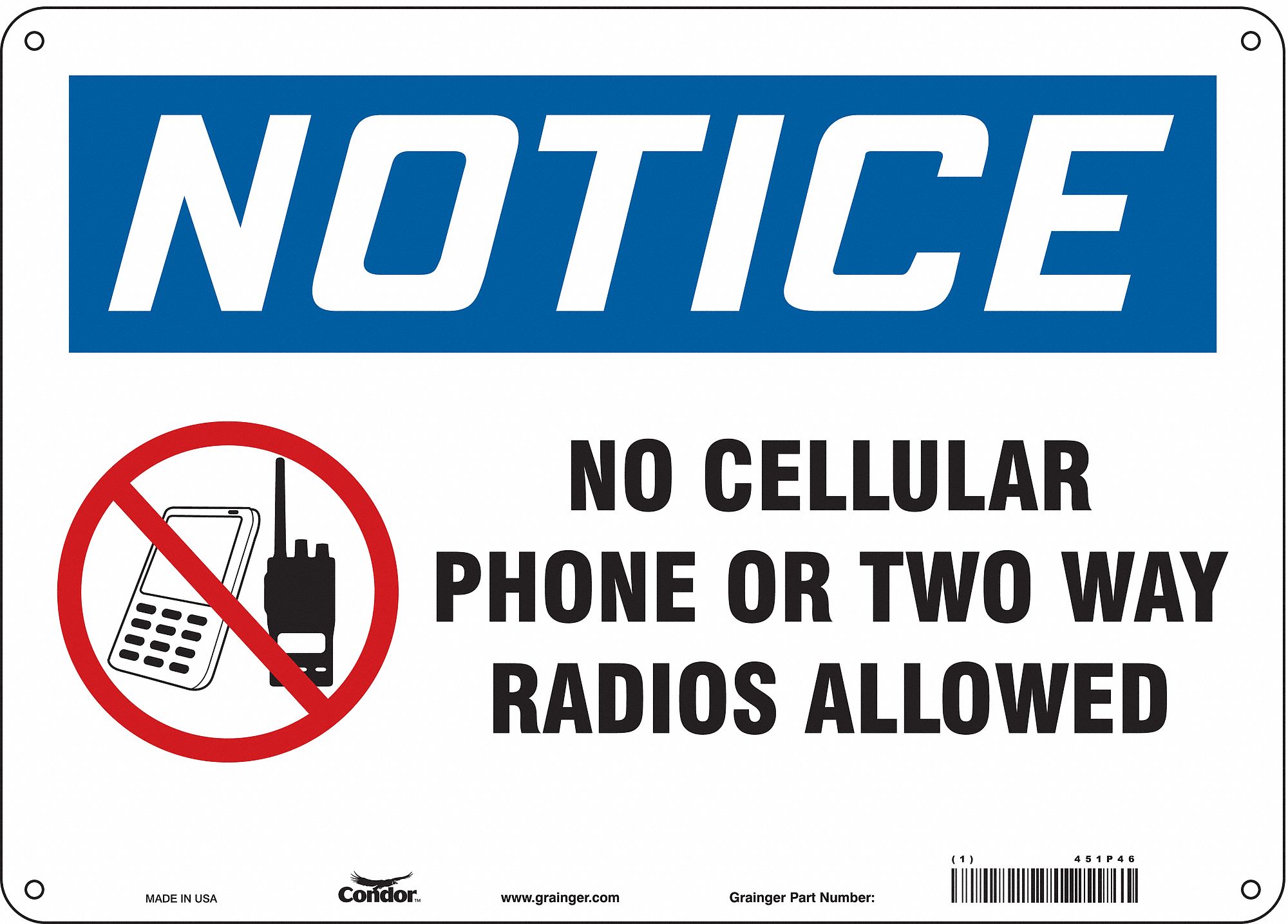 Safety Sign: Polyethylene, Mounting Holes Sign Mounting, 10 in x 14 in Nominal Sign Size