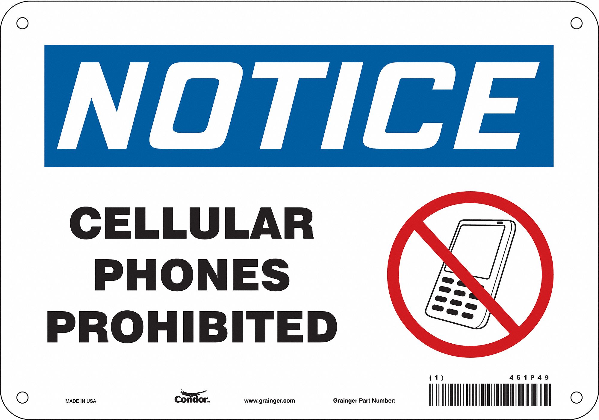 Safety Sign: Aluminum, Mounting Holes Sign Mounting, 7 in x 10 in Nominal Sign Size, 0.032 in Thick