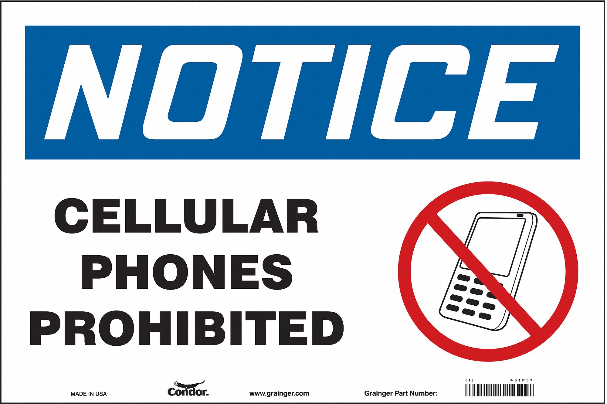 CONDOR Safety Sign Cell Phone, Cellular Phones Prohibited, Sign Header ...