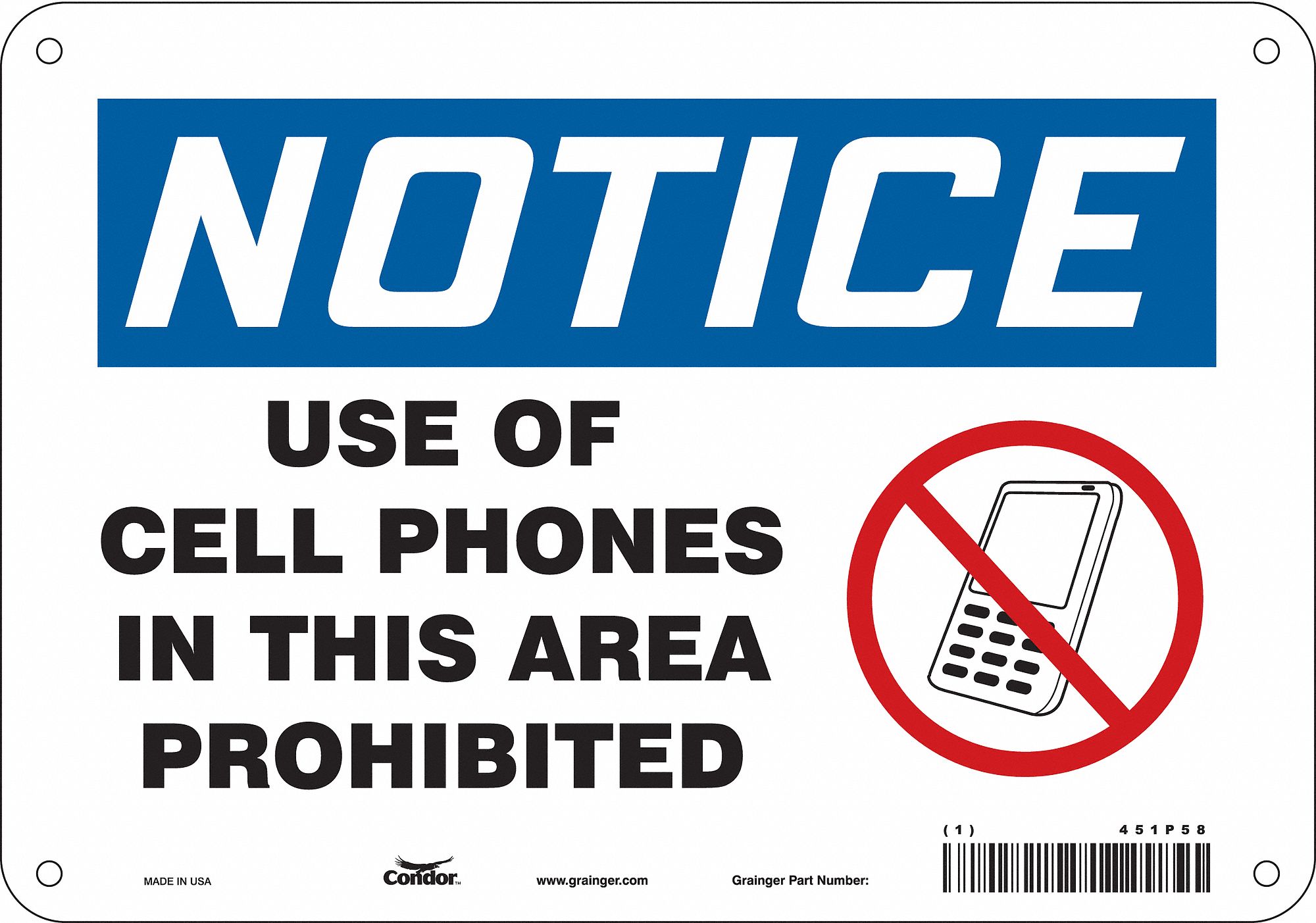Safety Sign: Aluminum, Mounting Holes Sign Mounting, 7 in x 10 in Nominal Sign Size, 0.032 in Thick