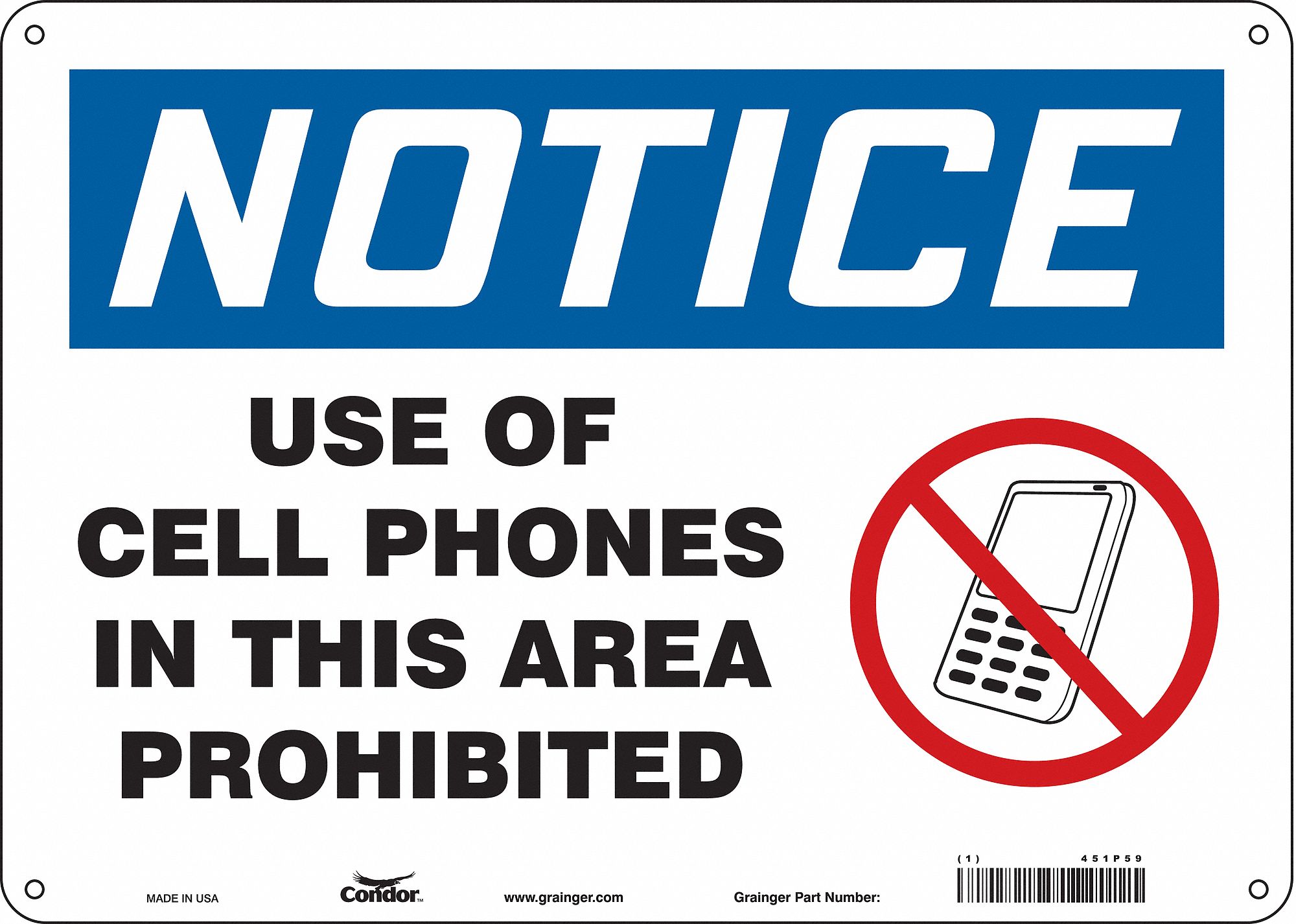 CONDOR Safety Sign Cell Phone, Use Of Cell Phones In This Area ...