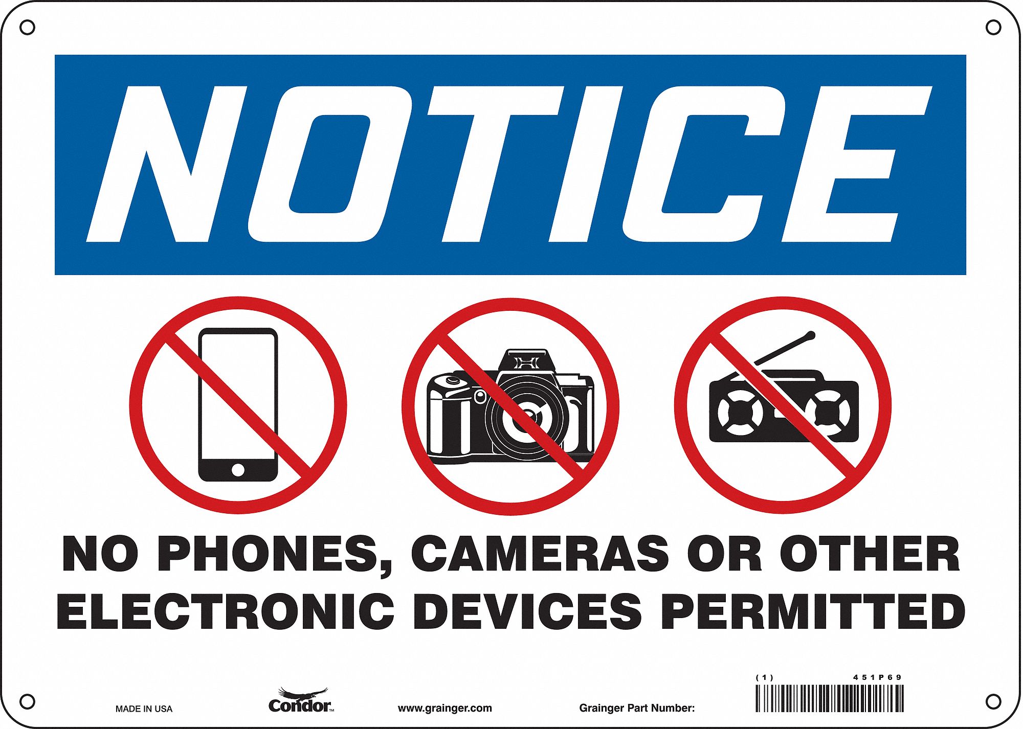 Safety Sign: Polyethylene, Mounting Holes Sign Mounting, 10 in x 14 in Nominal Sign Size, Notice