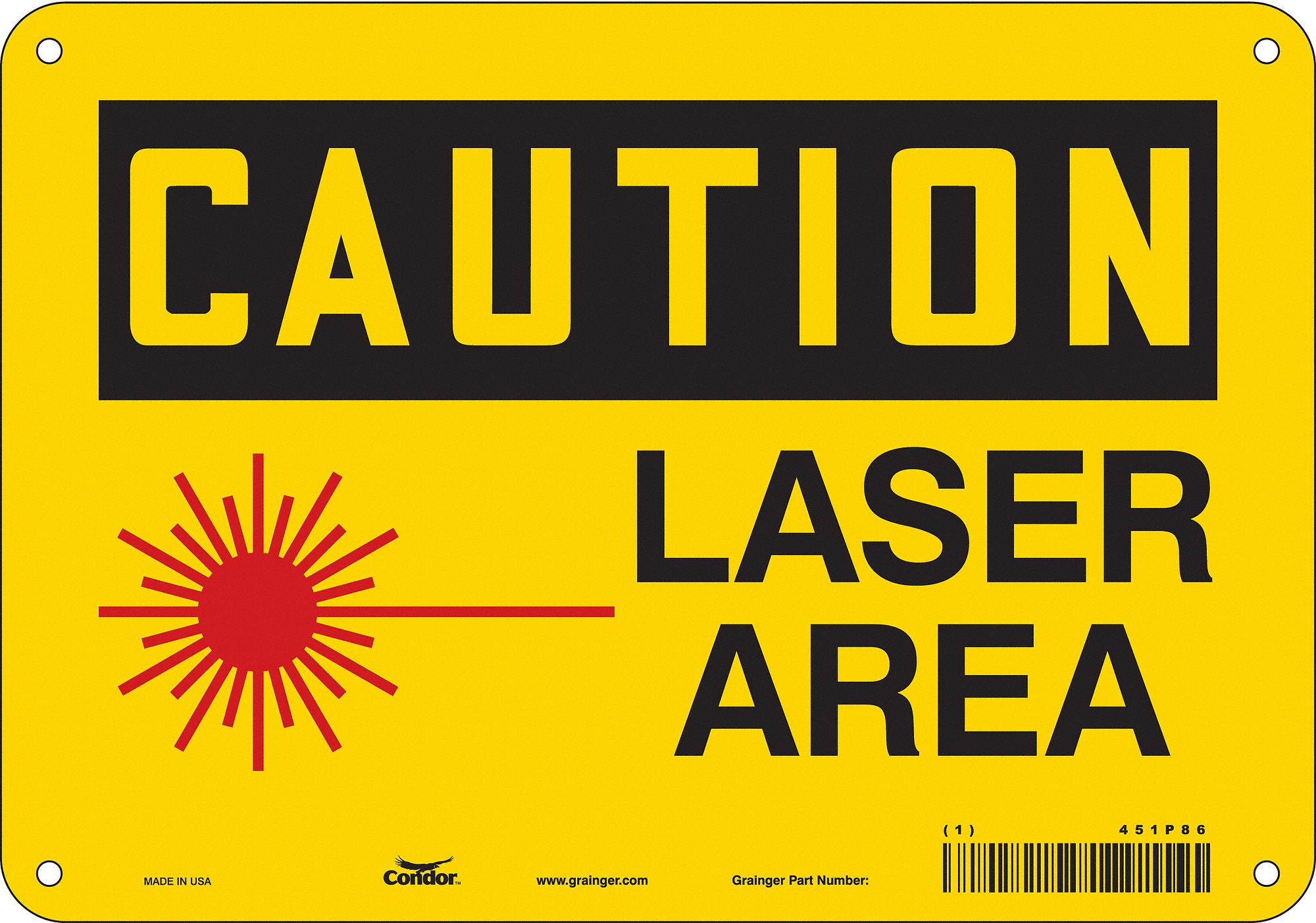 SAFETY SIGN, POLYETHYLENE, MOUNTING HOLES, 7 IN X 10 IN NOMINAL SIGN SIZE, LASER AREA