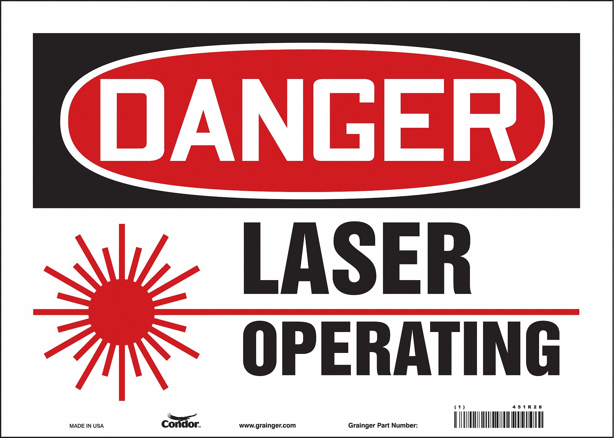 CONDOR Laser Warning Sign, Sign Format Traditional OSHA, Laser