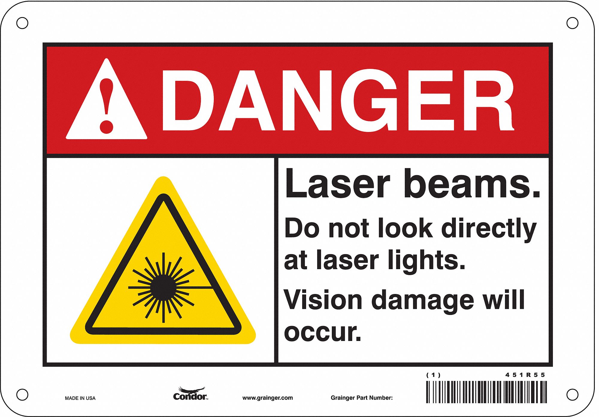 Safety Sign: Aluminum, Mounting Holes Sign Mounting, 7 in x 10 in Nominal Sign Size, 0.032 in Thick