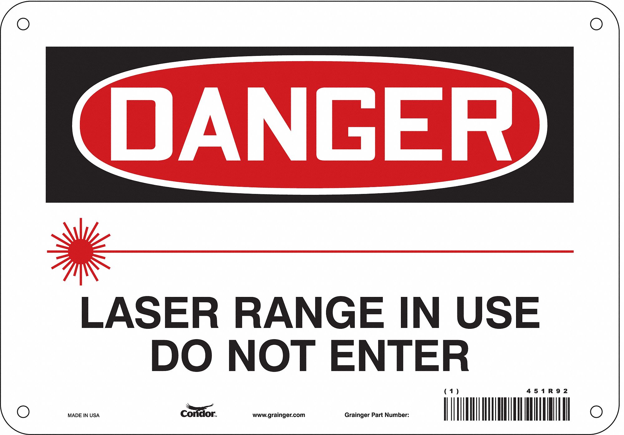 CONDOR Laser Warning Sign, Sign Format Traditional OSHA, Laser Range In